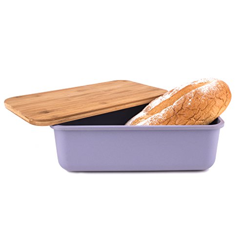 Rectangular Bamboo Fiber Bread Box with Wood Cutting Board Lid