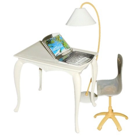 Dollhouse Miniature Plastic 4 pcs Set Office Accessory Table Chair PC Lamp for 29 cm Dolls Play Set Furniture Supply Dollhouse best gift