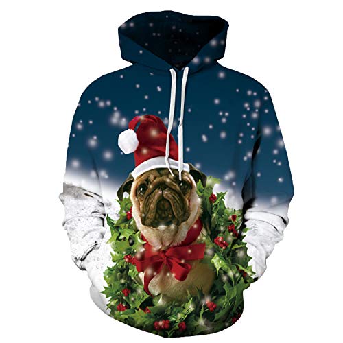 Heat-Tracing Streetwear Christmas Style Dog Digital Print Hooded Men Clothes,04,M
