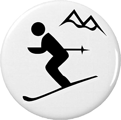 Skier / Skiing Symbol Sign 1.25â€ Pinback Button Pin Black & White
