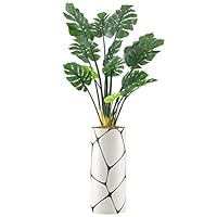 SIGNWIN Monstera Tree with Giant Black & White Polygon Vase Geometric Shapes Minimalism Zen Dramatic Dark for Living Room, Bedroom, Office - X-Large 5 Feet (60