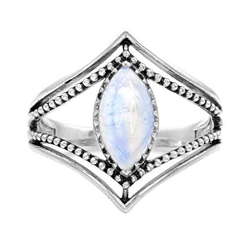 Moonstone Ring, Haluoo Victorian Style Solitaire Ring Gemstone Marquise Moonstone Personalized Rings Round Oval Opal Engagement Wedding Band Luminous Stone Horse Eye Gem Ring (6, Oval Opal Ring)