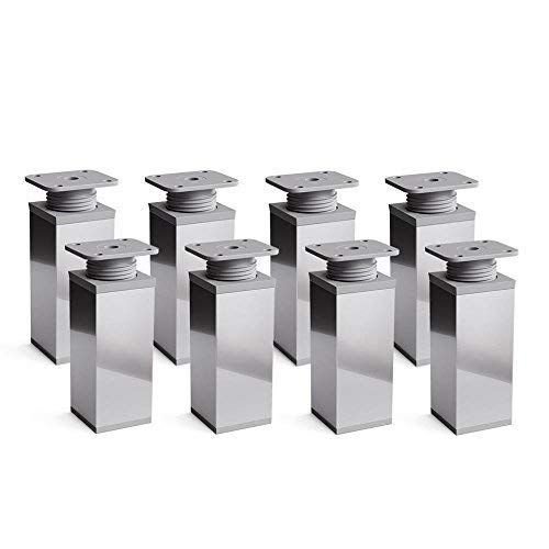 sossai® MFV1 designer furniture feet, height adjustable, set of 8, square profile: 40 x 40 mm, colour: chrome, height: 120 mm (+20 mm), material: aluminium, wood screws included