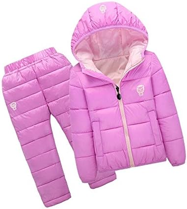 lifepot Kids Down Jacket Set 2 Piece Hooded Snowsuit With Ski Pants (Pink, 7T)