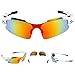 poshei P04 Polarized Sports Sunglasses with 5 Set Interchangeable Lenses for Biking Fishing Running Driving Golf Baseball (White&Black)