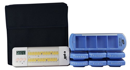 e-Pill 4 Times a Day x 7 Day Large Weekly Pill Organizer, Vitamin and Medicine Pill Box - with Discreet Case and Pill Reminder