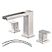 Waterfall Stainless Steel Two Handle Three Hole Widespread Bathroom Faucet, Brushed Nickel Bathroom Sink Faucet With Hoses