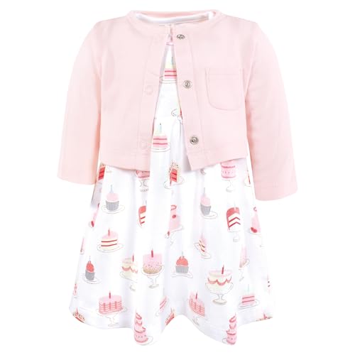 Hudson Baby Infant and Toddler Girls Cotton Dress and Cardigan Set, Birthday Ca…