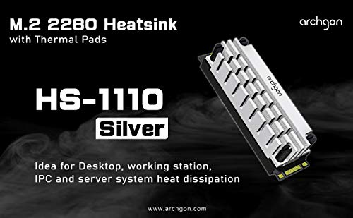 archgon-HS-1110-Disipador-para-el-refrigerador-M2-SSD-2280-PCIe-NVMeSATA-20-mm-de-Altura-Aluminio-Almohadilla-trmica-2X-Montaje-con-Tornillos-pasivo-Plata