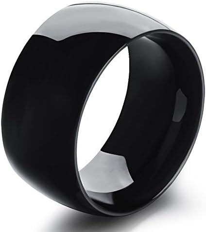Fashion Month Men's 12mm Classic Black Titanium Stainless Steel Ring Wedding Engagement Domed High Polished Band