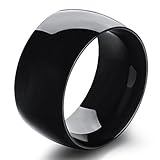Men's 12mm Classic Black Titanium Stainless Steel Ring Wedding Engagement Domed High Polished Band