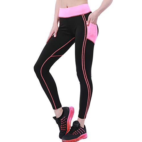 OVESPORT Women High Waist Ankle Length Workout Skinny Active Yoga Sports Leggings(2060Pink,L) - Thumbnail 2