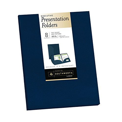 Southworth Executive Two-pocket Presentation Folders, 9 x 12 Inches, 8-Count, Navy Textured (98871) by Southworth