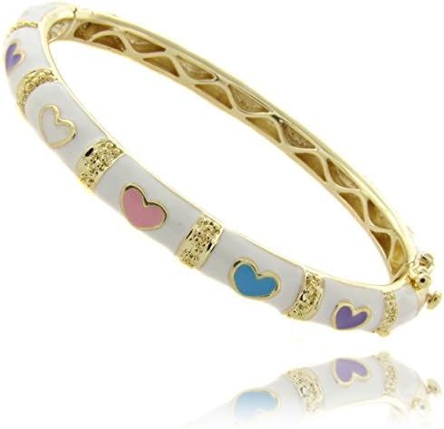 Bangle Bracelet for Girls Children's Jewelry Pink Hearts Love 14k Gold Overlay (White)