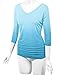 WT1113 Womens V Neck 3/4 Sleeve Dip Dye Drape Dolman Top with Side Shirring XXL AQUA