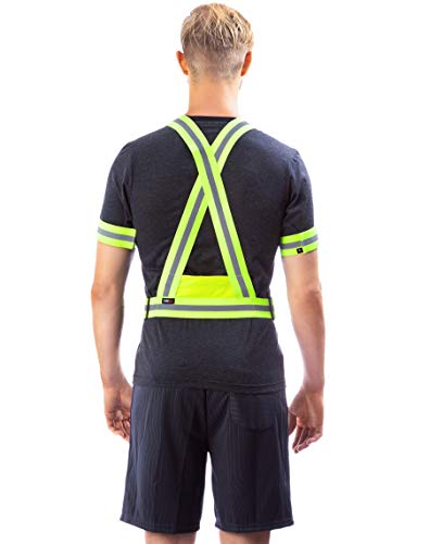 Reflective Comfortable Safety Gear for Running and Cycling with Back Pocket - Water Bottle Holder - Outdoor Reflector Arm Foot Band Set