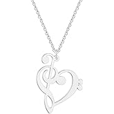Ailiessy Musical Note Necklace Stainless Steel Love Heart Treble And Bass Clef Music Note Pendant Necklace for Women Music Lover Jewelry