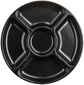 Party Essentials Hard Plastic Round Divided Serving Tray, 1-Count, 12", 6-Section, Black