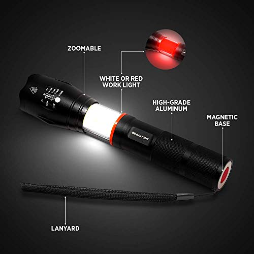 GearLight LED Tactical Flashlight S1000 with Lantern and Magnet - White and Red Work Light - As Seen on TV Tac Light with Batteries Included - Camping, Emergency Taclight Pro Flashlights