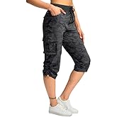 Pudolla Women's Cargo Capri Pants Lightweight Quick Dry Hiking Pants Summer Travel Casual Capris with 5 Pockets