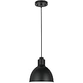 Aspen Creative 61136-11A Adjustable 1 Light Indoor Pendant Light, Metal Matte Black & White Inside Finish, 8-1/2" W x 9-3/8" 