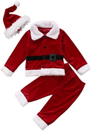 Christmas Outfits Xmas Costume Baby Velvet Santa Claus Outfits red Long Sleeve Romper/ 3Pcs Sets Santa Hat with Belt 0-4T