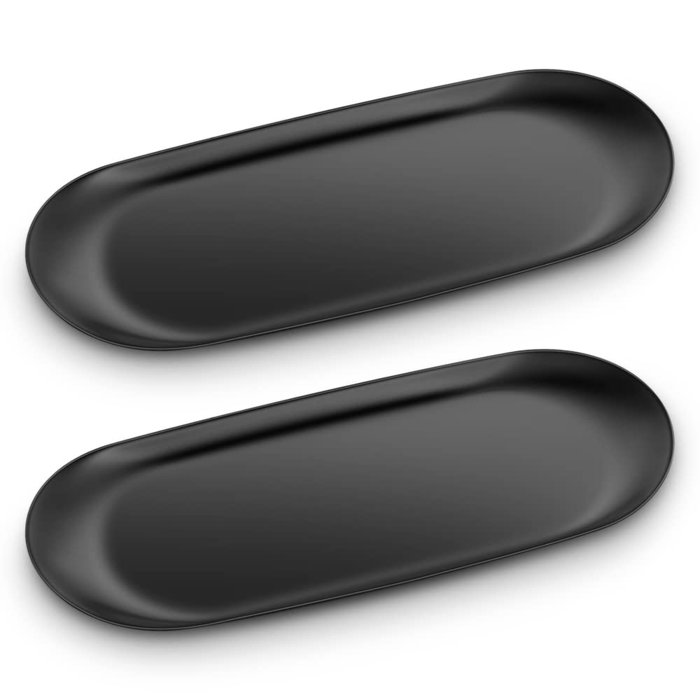 ecooe Extra Large Oval Stainless Steel Storage Tray, 23 x 9.5 cm, Black Decorative for Jewelry, Cosmetics, Towels, Candles and Desserts (2 Piece)