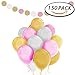 150 Pack 12 Inches Pink Gold White Latex Balloons with Polka Dot Garland for Party Decorations by Paxcoo