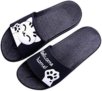 ZKHOECR Open Toe Slippers for Women Ladies Indoor Cartoon Slipper Cute Animal Soft Non-Slip Home Slippers Scuff Mules Rubber Sole Shoes Black Cat Size 5-6
