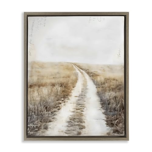 Stupell Industries Soft Prairie Dirt Road Gold Framed Floater Canvas Wall Art,…
