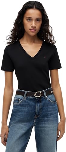 Camiseta de Manga Corta Mujer New Slim Cody con Cuello de Pico, Negro (Black), M
