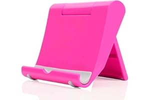 JUSDIQIR Cell Phone Stand for Desk Foldable Cell Phone Holder Desk Tablet Holder Mobile Phone Dock, Multi-Angle Universal Adjustable Tablet Dock Compatible with Most Cell Phones (Pink)