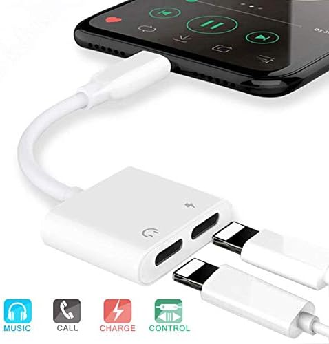 Hilectry Compatible for Phone 7/8/X Adapter and Splitter, 2 in 1 Dual Headphone Audio Cable Adapter, Support to Listen Misce, Sync Data, Music Control