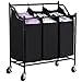 SONGMICS Rolling Laundry Cart Sorter, with 3 Removable, Casters and Brakes, 3-Bag, Black