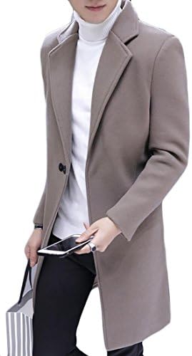 ainr Men's Notched Lapel Trench Coat Slim Fit Wool Blend Jacket Overcoat Pea Coat