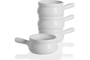 SWEEJAR Porcelain Soup Bowls with Handle, 22 OZ Ceramic Serving Crocks for French Onion Soup, Pumpkin Soup, Oatmeal, Stew, Di