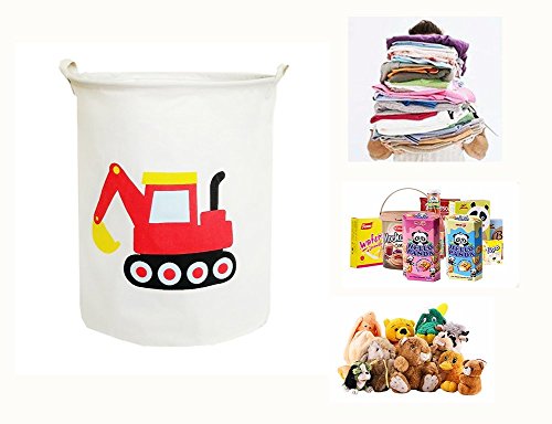 TIBAOLOVER19.7 Large Sized Waterproof Foldable Laundry Hamper Bucket,Bin Storage Organizer for Toy Collection,Canvas Storage Basket with Stylish Cartoon Design(Machinery) (RED Machinery)