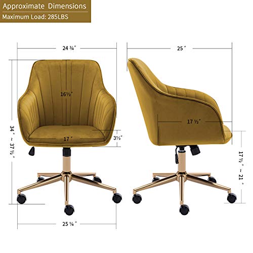 Duhome Velvet Desk Chair with Wheels, Gold Desk Chair Adjustable Swivel