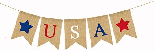 LOLOAJOY Star USA House Star Party Decoration Happy American Independence Day Fireplace Mantel Decoration Fourth of July Decorations 4th of July Burlap Banner