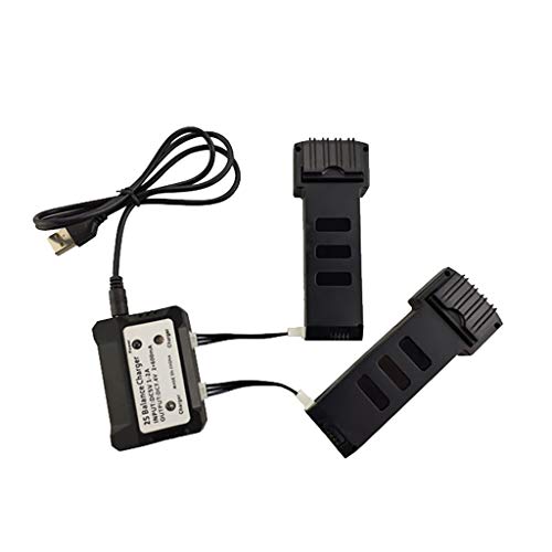FBGood-2-Stueck-Drohne-Ersatzakkus-mit-2-in-1-Ladegeraet-und-Ladeleitung-74V-1200mAh-Batterie-fuer-E511-E511S-RC-Quadcopter-Ersatzteile-Langlebig-Hoher-Kapazitaet-Drone-Akkus-Zubehoer
