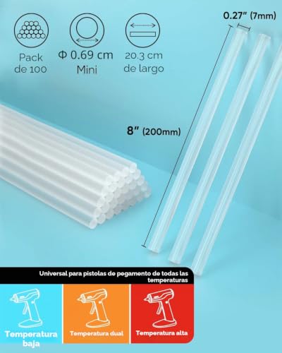 SHALL Mini Hot Glue Sticks, 7mm x 200mm, Pack of 100 Transparent Hot Glue Gun Sticks, Versatile for Kids and Adults DIY Making