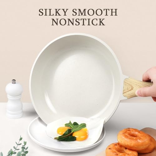 GiPP Nonstick Frying Pan Skillet Set- Ceramic Coating Non Stick Pans, Healthy Non-Stick Fry Pan Omelette Pan Egg Pan, Compatible with All Stoves, Dishwasher Safe, PFOA Free(White, 24CM+26CM+28CM)