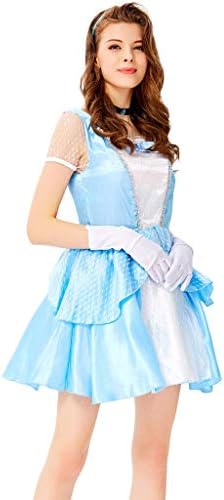 Blue Cosplay Adult Girl Halloween Womens Dresses Cinderella Princess Petticoat Dress with Gloves Costume Festival Party