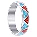 Southwestern Style Turquoise with Coral Gemstone Band Unisex Sterling Silver Ring