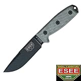 ESEE Knives 4PCP Model 4 Fixed Blade Knife with Black Linen Micarta Handles