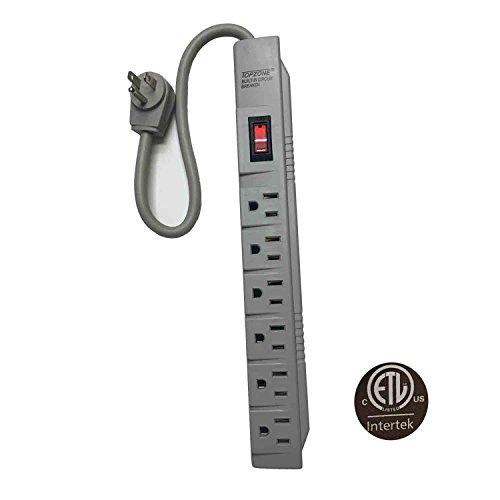 Topzone 6 Outlet 1Ft Safety Circuit Breaker Angle Electrical Wall Plug AC Wall Power Strip Switch Adapter ETL Listed(Gray)