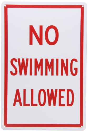 SmartSign Plastic Sign, Legend "No Swimming Allowed", 15" high x 10" wide, Red on White