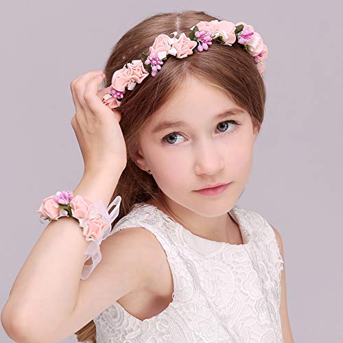 Flower Headband and Floral Wrist Band, Nature Berries Flower Crown Wedding Headband Hair Wreath Wrist Band Set for Girls and Women - Thumbnail 4