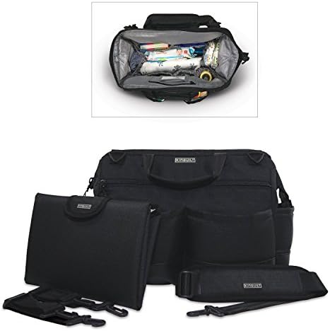 KINBUILT Large Unisex Baby Diaper Bag, Changing Mat, Stroller Straps, Modern Tool Bag Design (Black)
