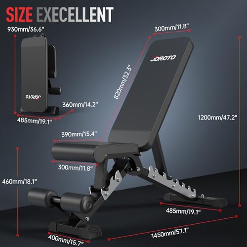 JOROTO MD60 Adjustable Weight Bench, Folding Training Bench, Incline Bench with 1.5 mm Thickened Steel for Home
